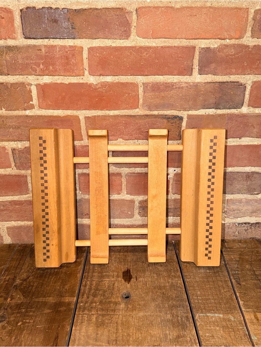 Pampered Chef Wooden Trivet with Checker Inlay - Natural Brown